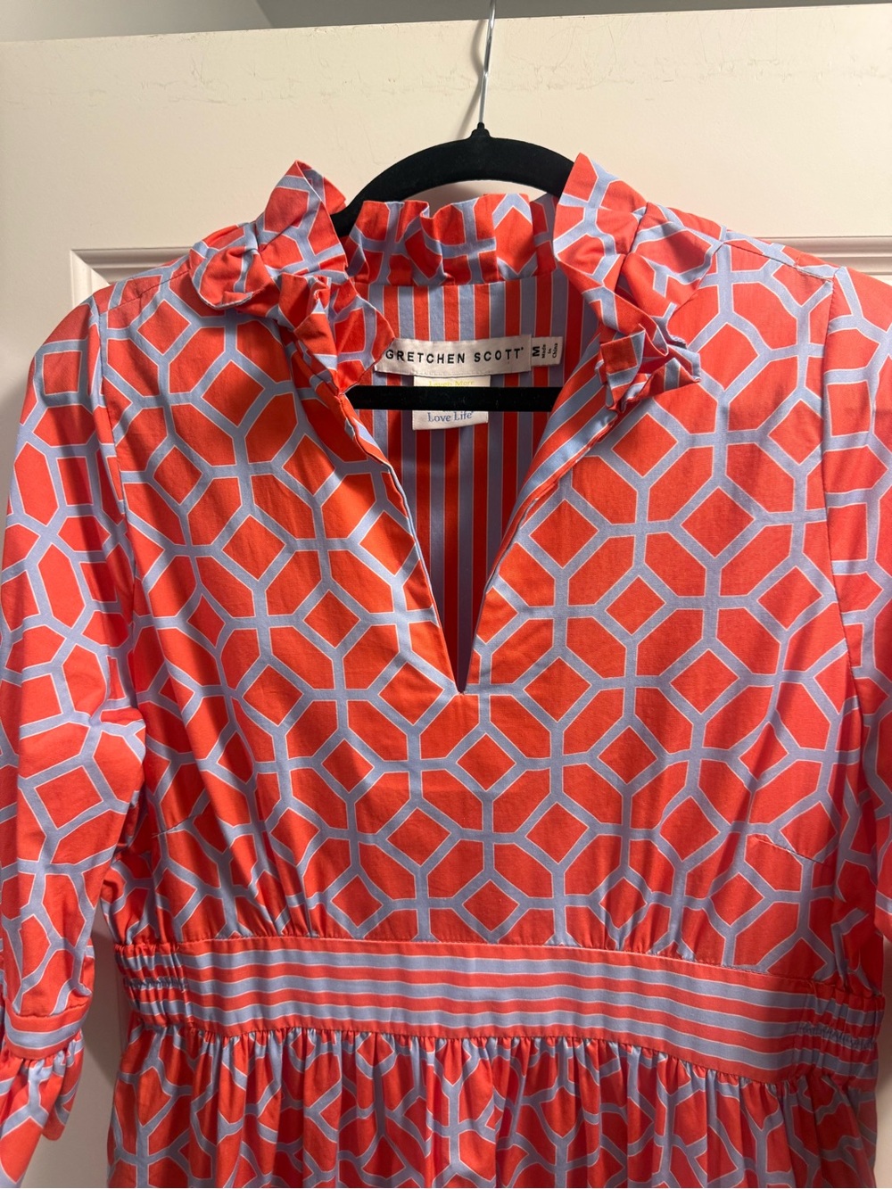 Gretchen Scott Designs Coral and Light Blue Geometric V-Neck Tunic